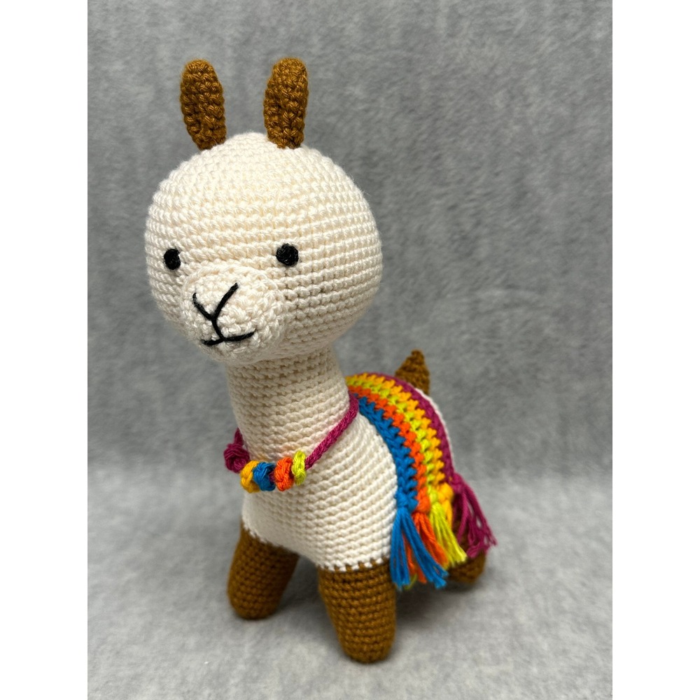 Amigurumi‎ Crochet Llama Plush White Rainbow Handmade Stuffed Animal